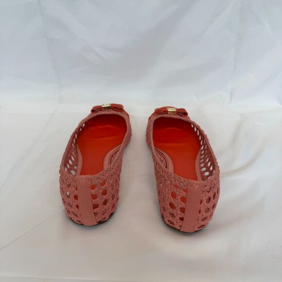 Tory Burch Pink and Orange Leather Woven Carlyle Ballerina Flats Size 8.5 - Picture 6 of 7